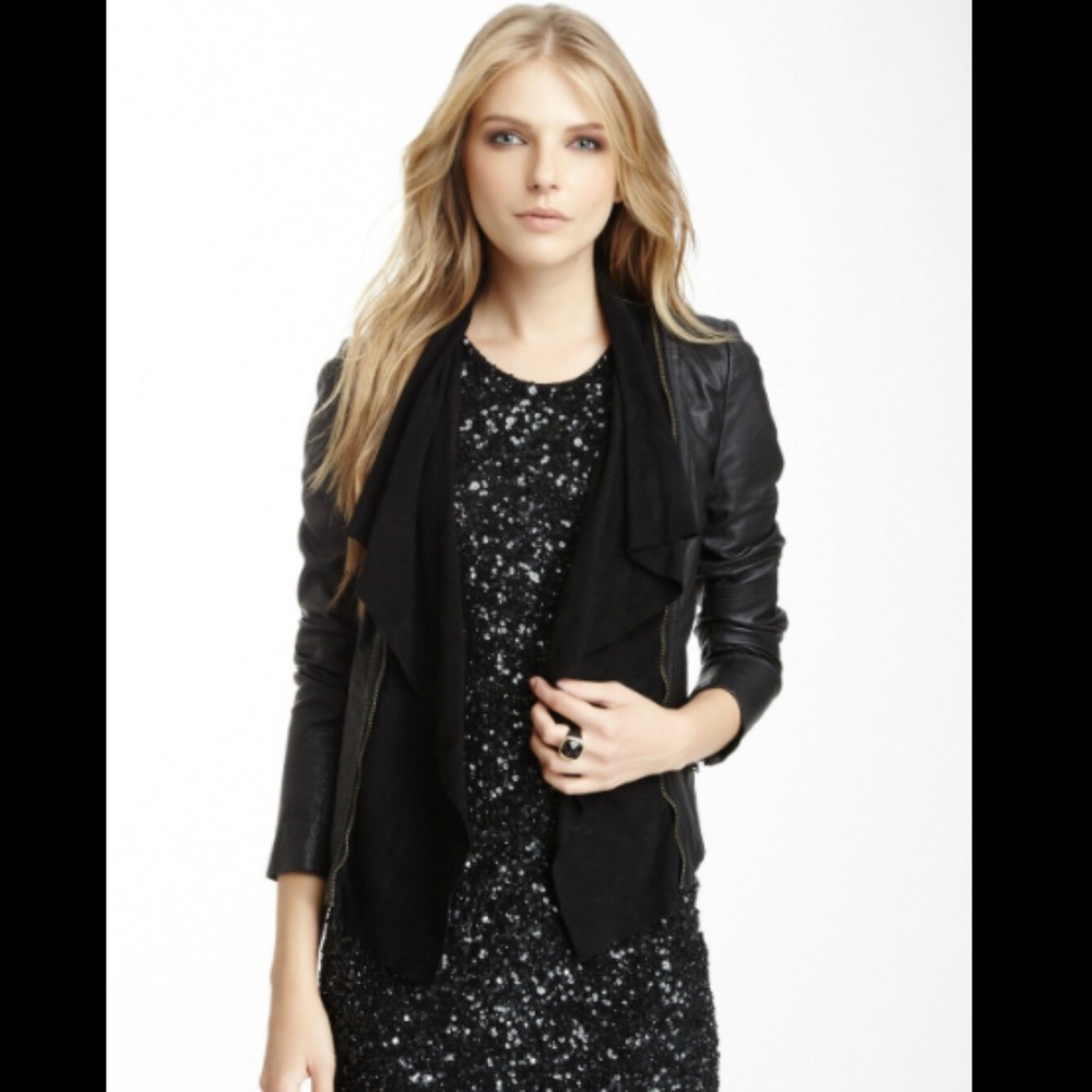 MUUBAA HADEI LEATHER & SUEDE DRAPE BIKER JACKET 6